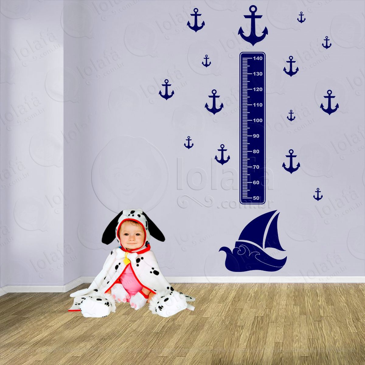 barco e Âncoras adesivo régua de crescimento infantil, medidor de altura para quarto, porta e parede - mod:1125