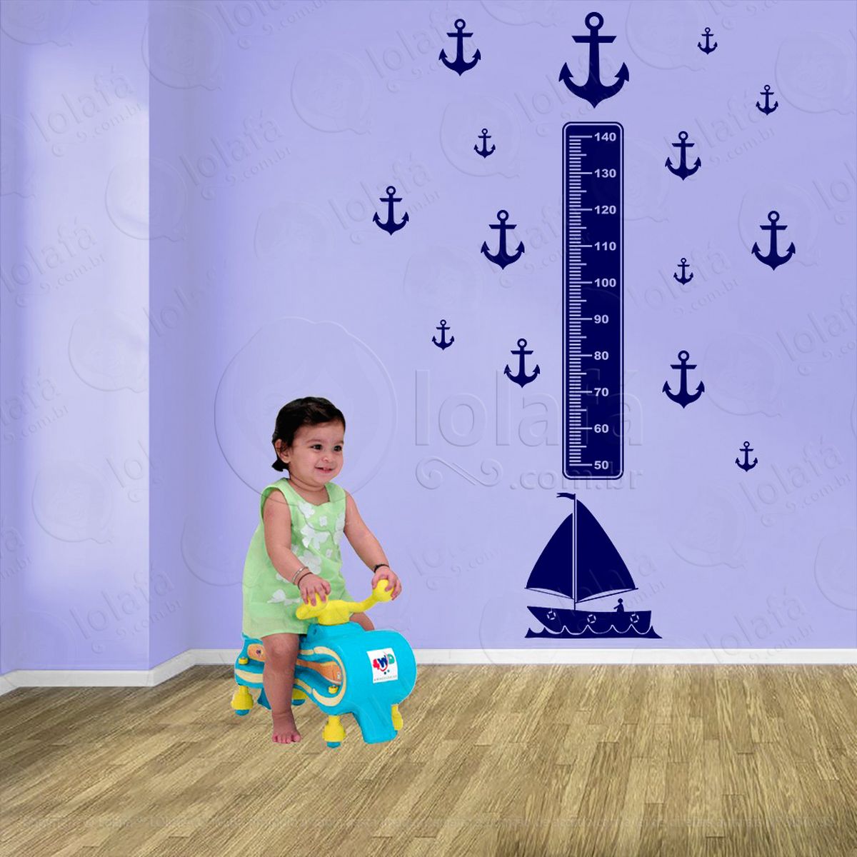 barco e Âncoras adesivo régua de crescimento infantil, medidor de altura para quarto, porta e parede - mod:1129