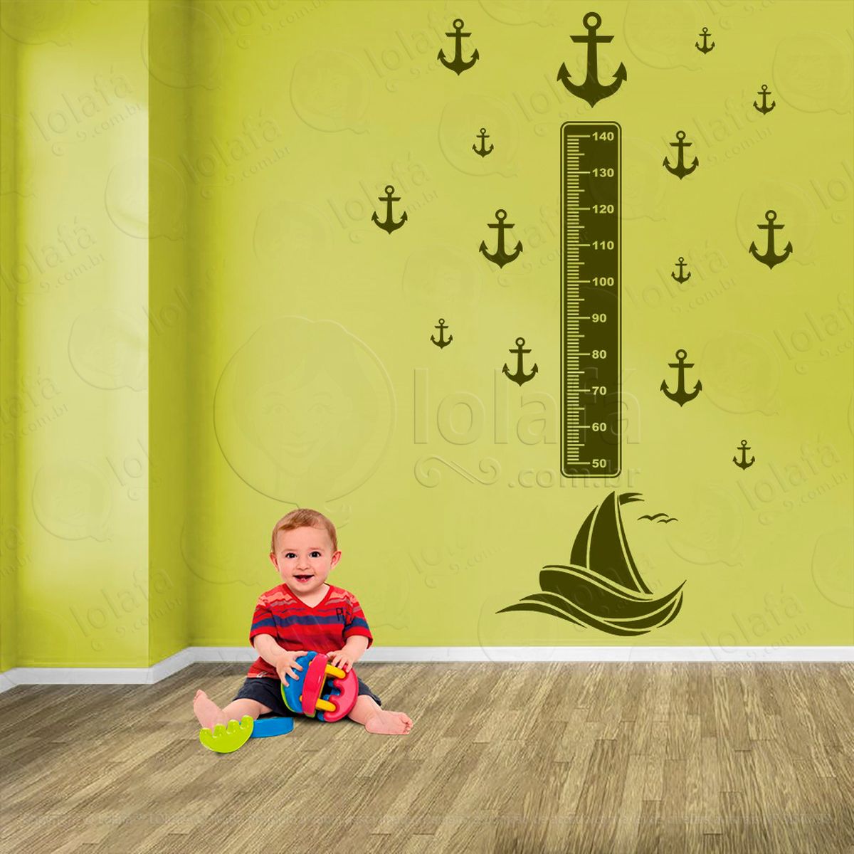 barco e Âncoras adesivo régua de crescimento infantil, medidor de altura para quarto, porta e parede - mod:1137