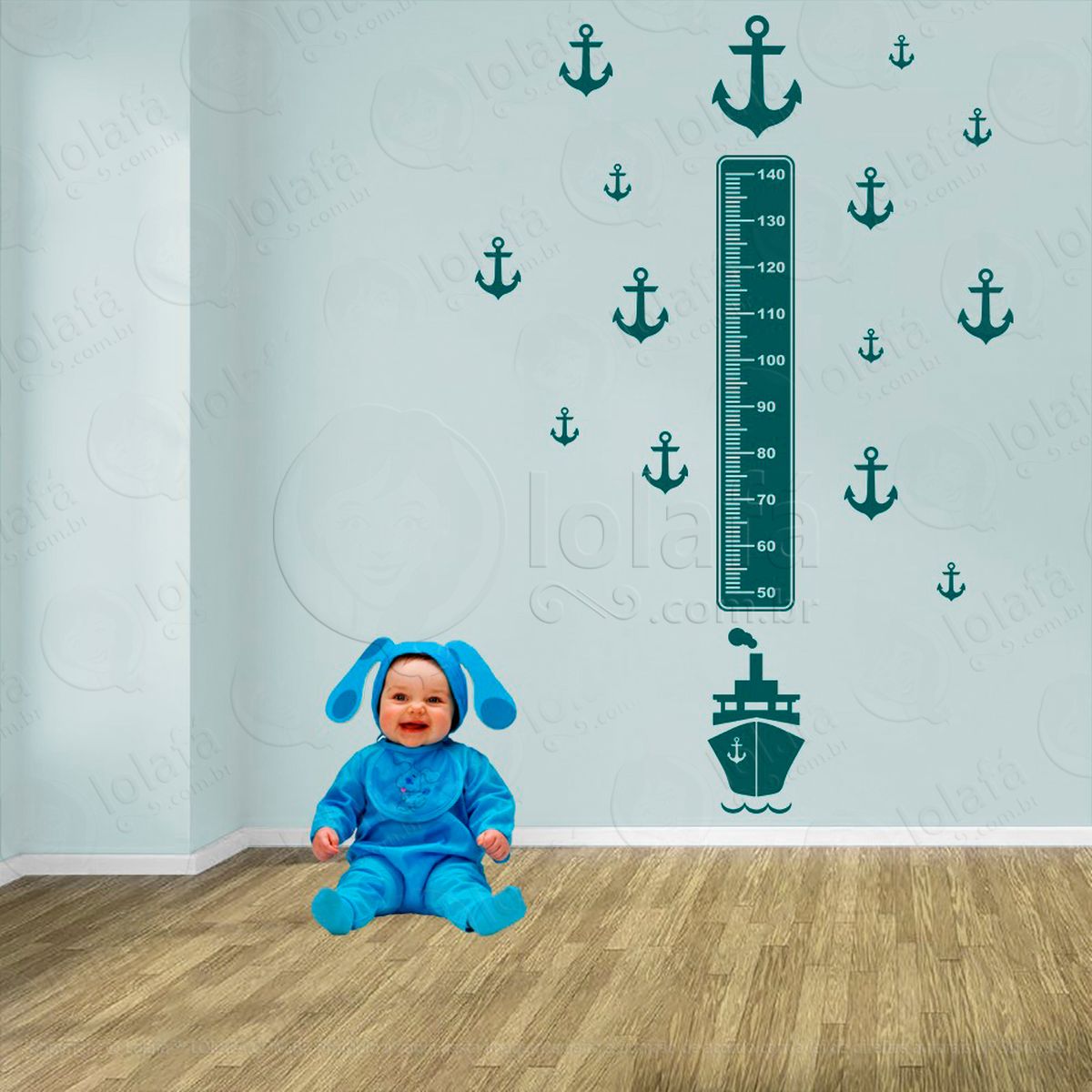 navio e Âncoras adesivo régua de crescimento infantil, medidor de altura para quarto, porta e parede - mod:1140
