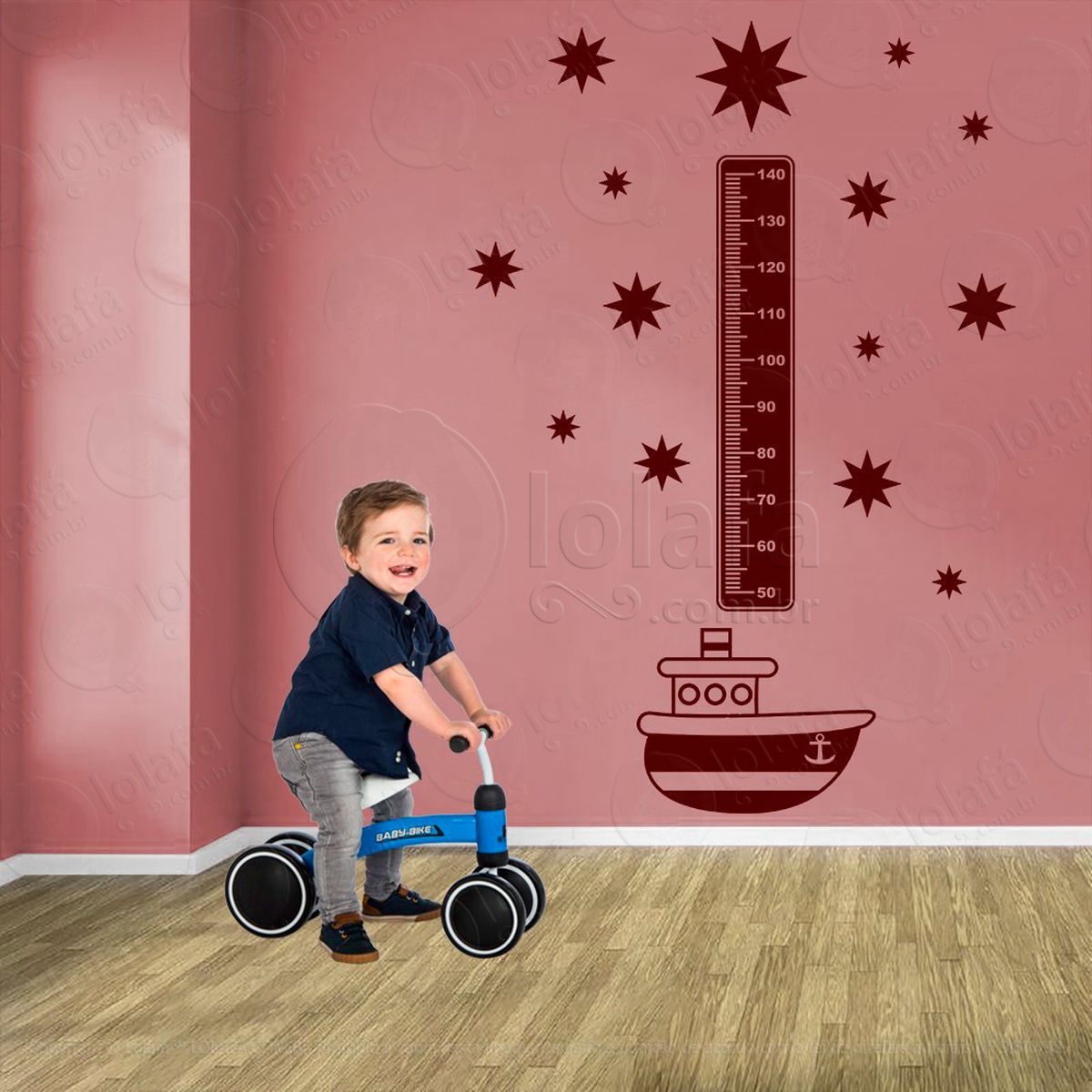 barco e estrelas adesivo régua de crescimento infantil, medidor de altura para quarto, porta e parede - mod:1142
