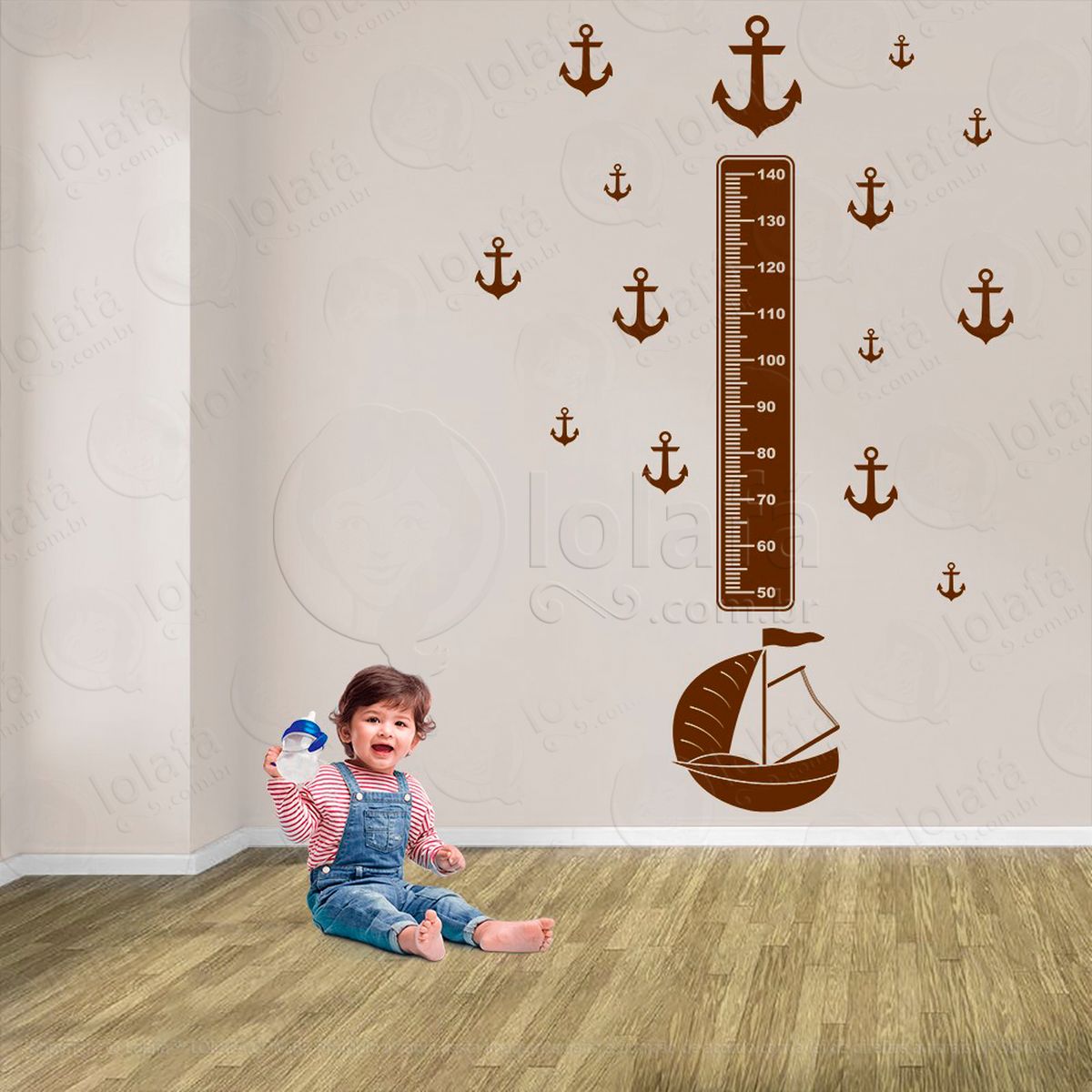 barco e Âncoras adesivo régua de crescimento infantil, medidor de altura para quarto, porta e parede - mod:1145