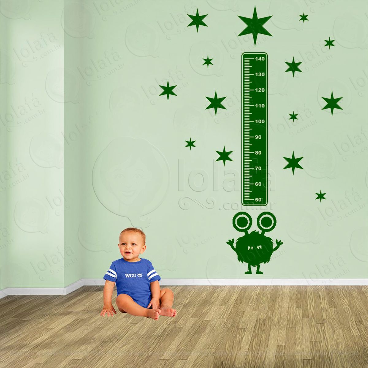 monstro e estrelas adesivo régua de crescimento infantil, medidor de altura para quarto, porta e parede - mod:1154