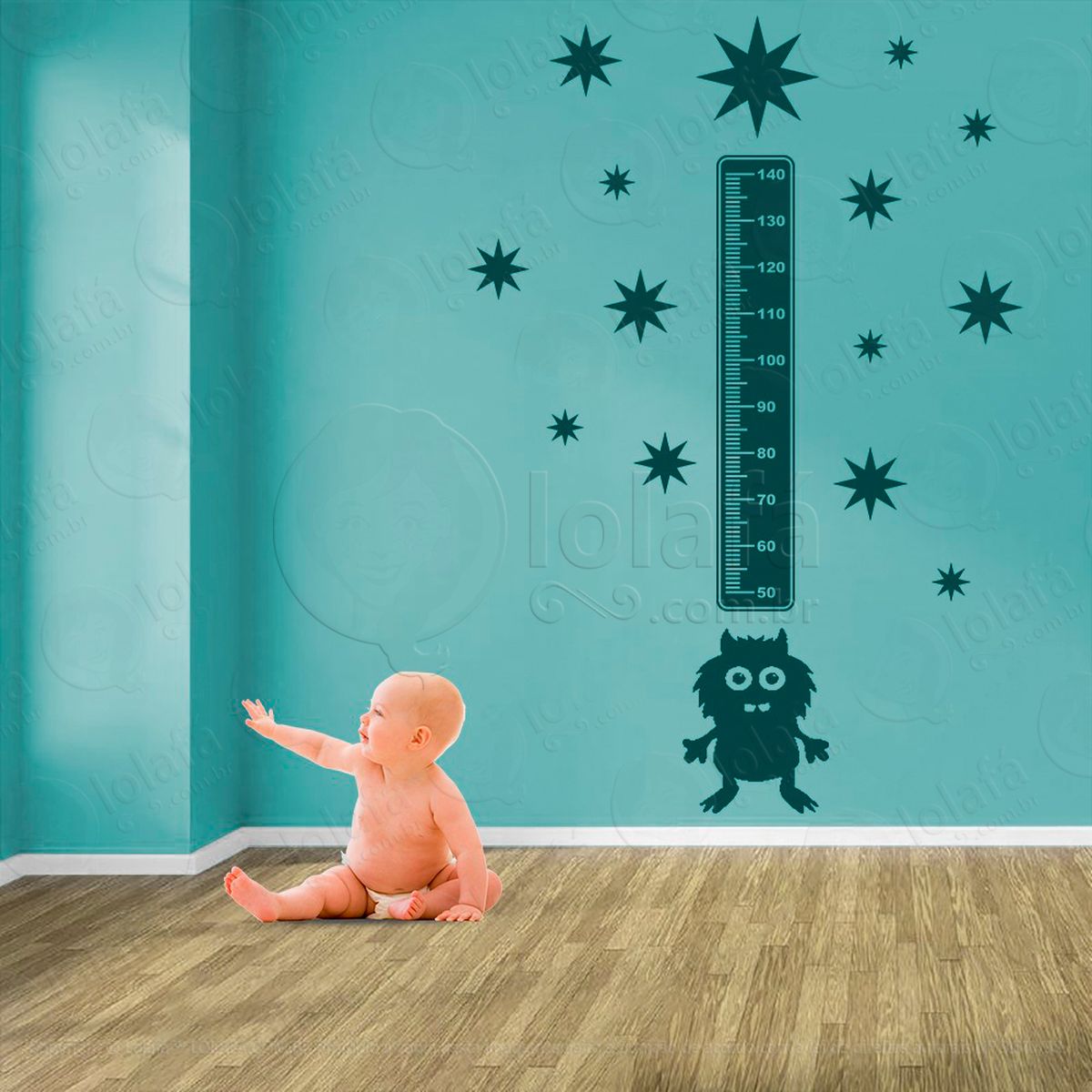 monstro e estrelas adesivo régua de crescimento infantil, medidor de altura para quarto, porta e parede - mod:1156
