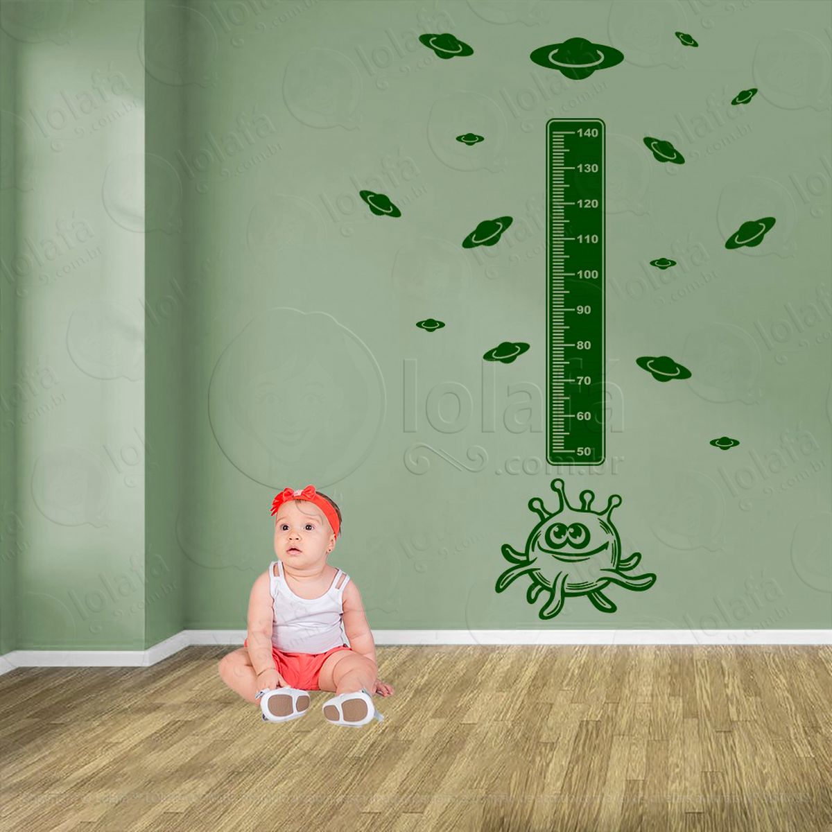 monstro e planetas adesivo régua de crescimento infantil, medidor de altura para quarto, porta e parede - mod:1157
