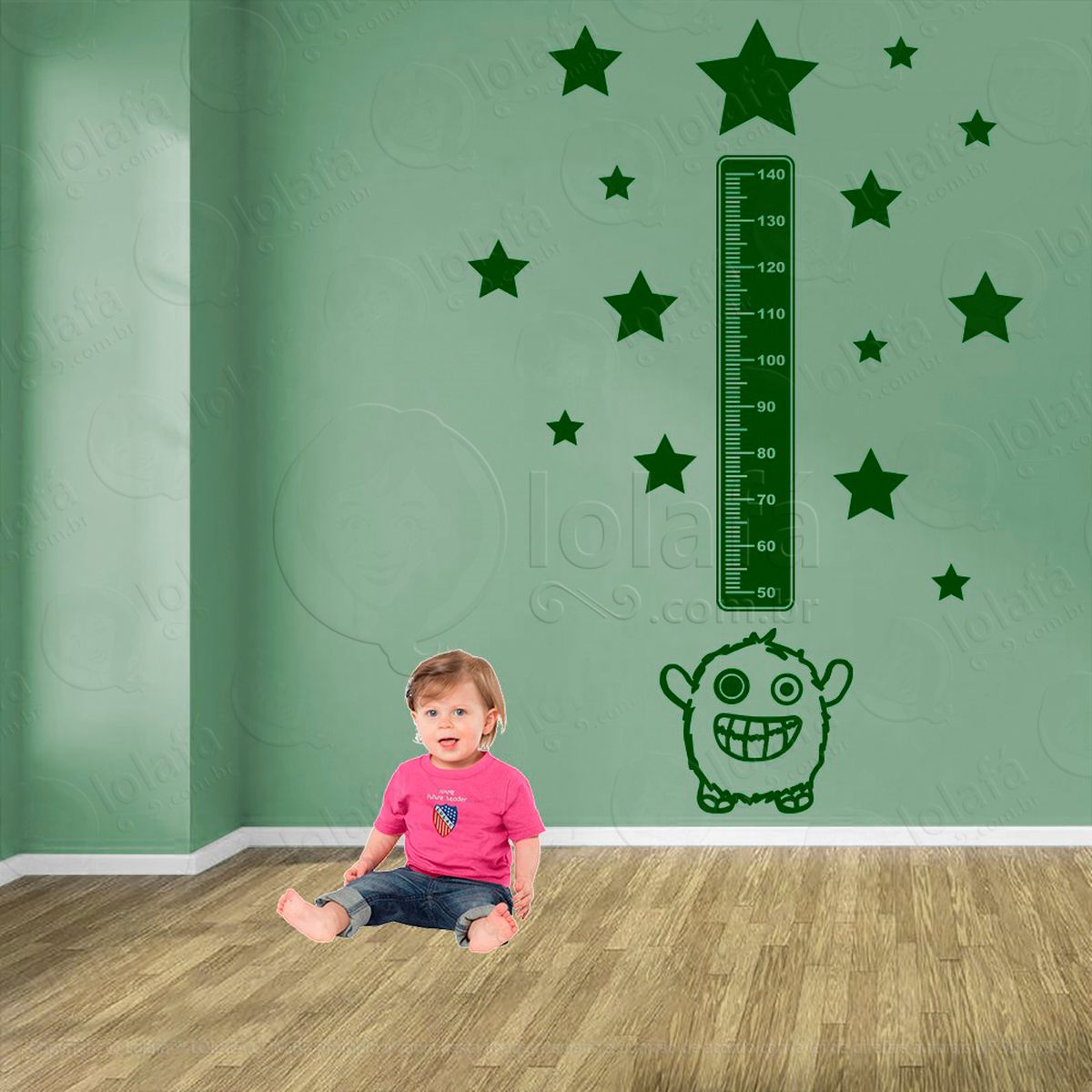 monstro e estrelas adesivo régua de crescimento infantil, medidor de altura para quarto, porta e parede - mod:1158