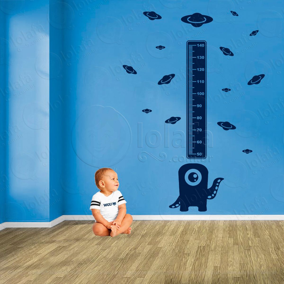 monstro e planetas adesivo régua de crescimento infantil, medidor de altura para quarto, porta e parede - mod:1159