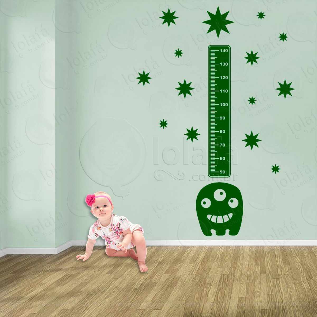 monstro e estrelas adesivo régua de crescimento infantil, medidor de altura para quarto, porta e parede - mod:1160