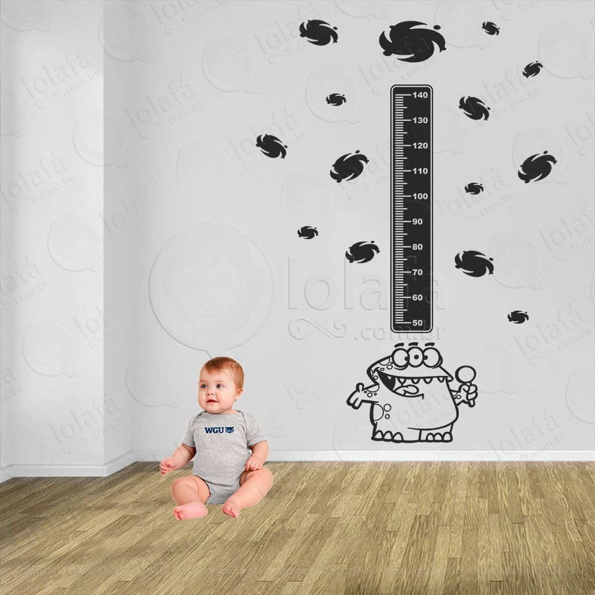 monstro e planetas adesivo régua de crescimento infantil, medidor de altura para quarto, porta e parede - mod:1161