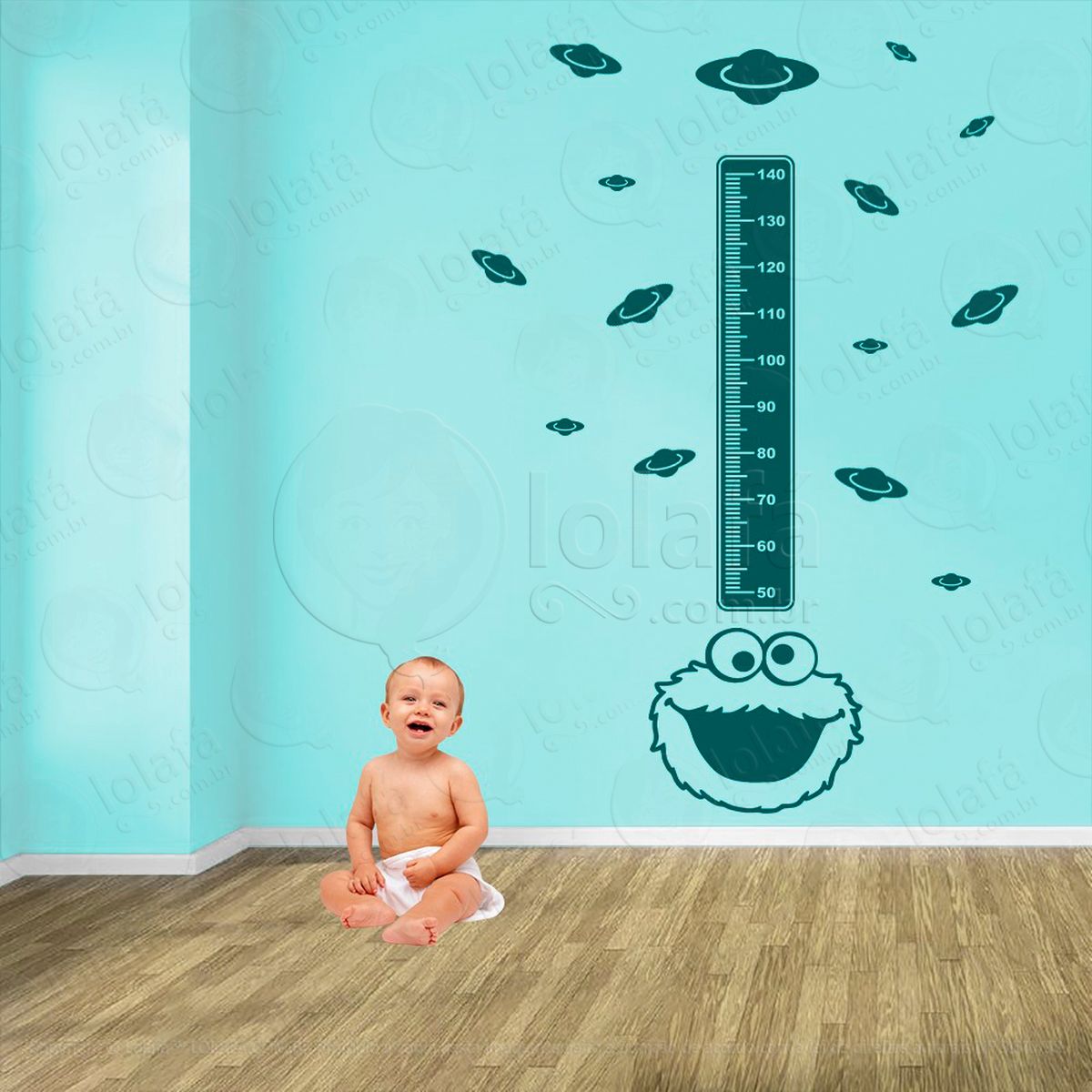 monstro e planetas adesivo régua de crescimento infantil, medidor de altura para quarto, porta e parede - mod:1163