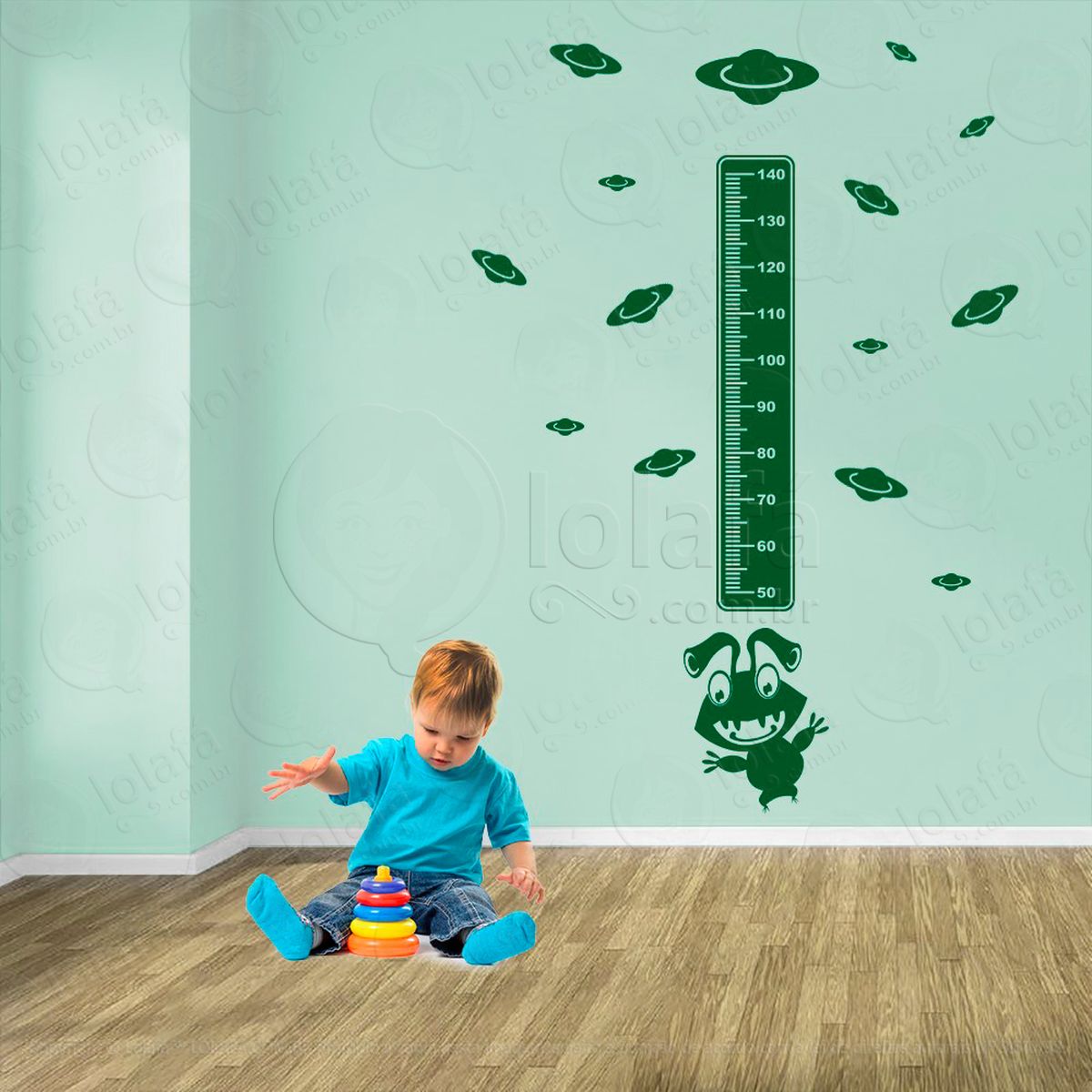 monstro e planetas adesivo régua de crescimento infantil, medidor de altura para quarto, porta e parede - mod:1165