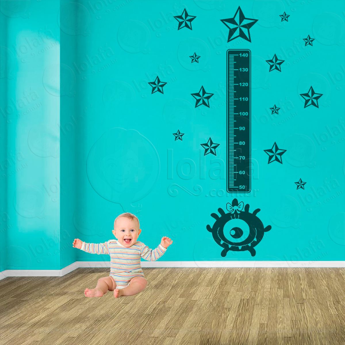 monstro e estrelas adesivo régua de crescimento infantil, medidor de altura para quarto, porta e parede - mod:1168