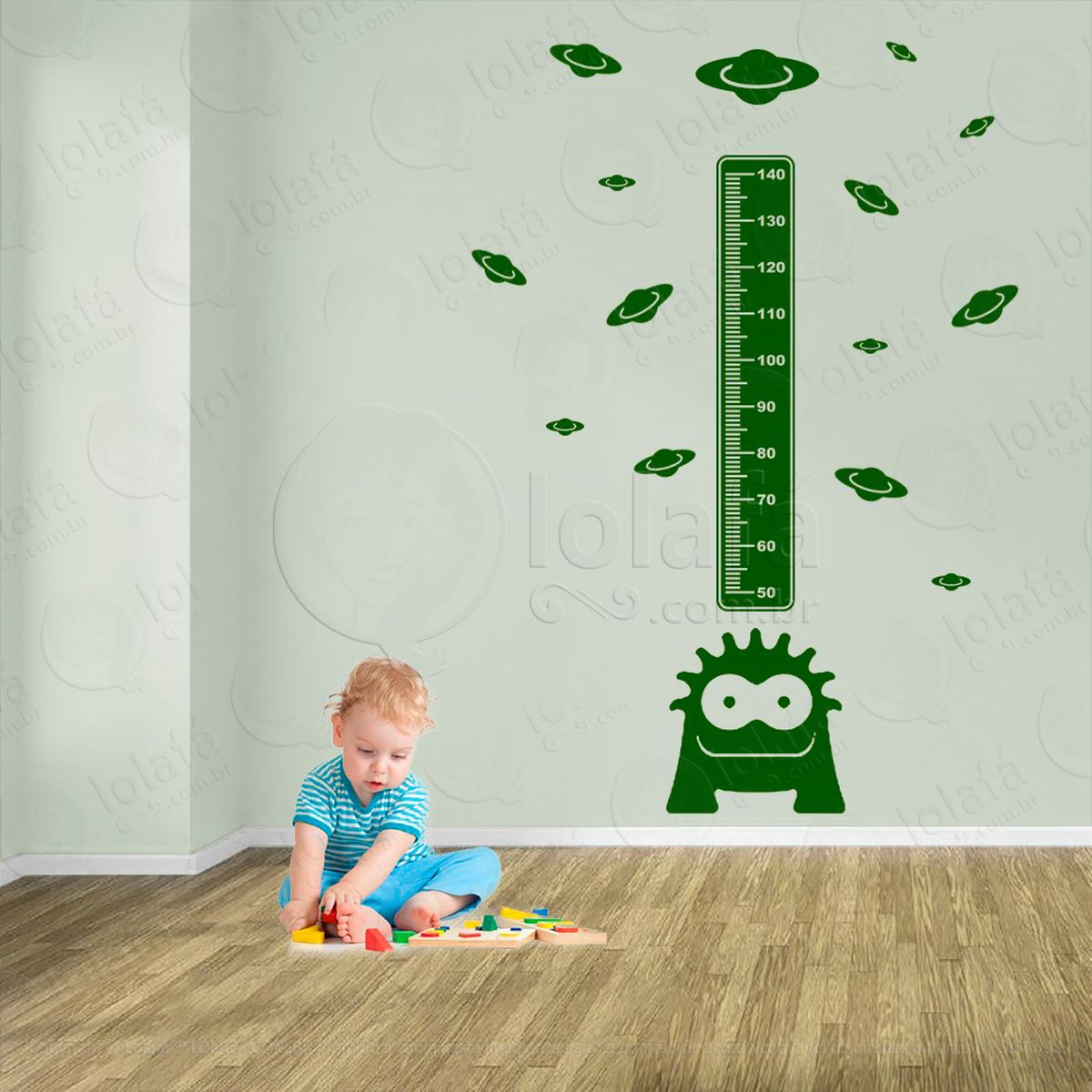 monstro e planetas adesivo régua de crescimento infantil, medidor de altura para quarto, porta e parede - mod:1169