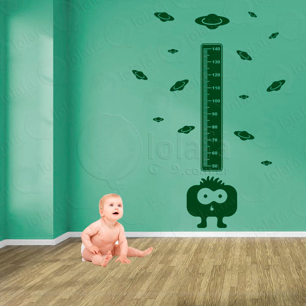 monstro e planetas adesivo régua de crescimento infantil, medidor de altura para quarto, porta e parede - mod:1171