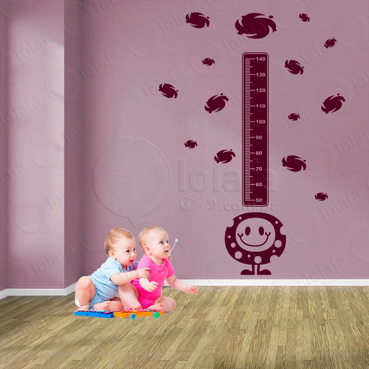 monstro e planetas adesivo régua de crescimento infantil, medidor de altura para quarto, porta e parede - mod:1175