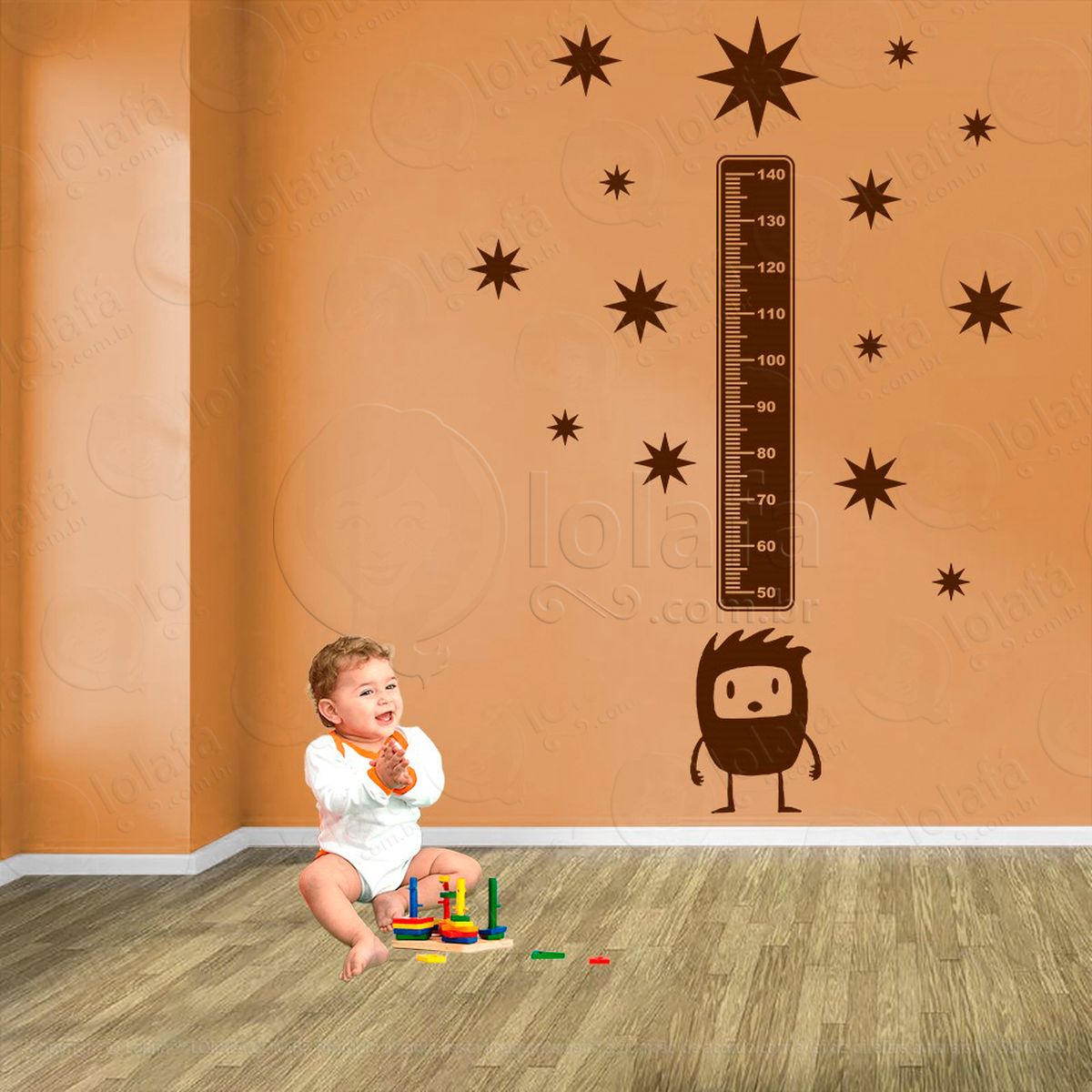 monstro e estrelas adesivo régua de crescimento infantil, medidor de altura para quarto, porta e parede - mod:1176