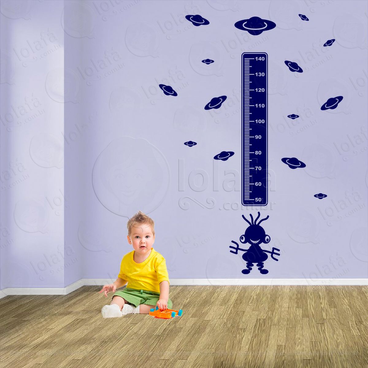 monstro e planetas adesivo régua de crescimento infantil, medidor de altura para quarto, porta e parede - mod:1177