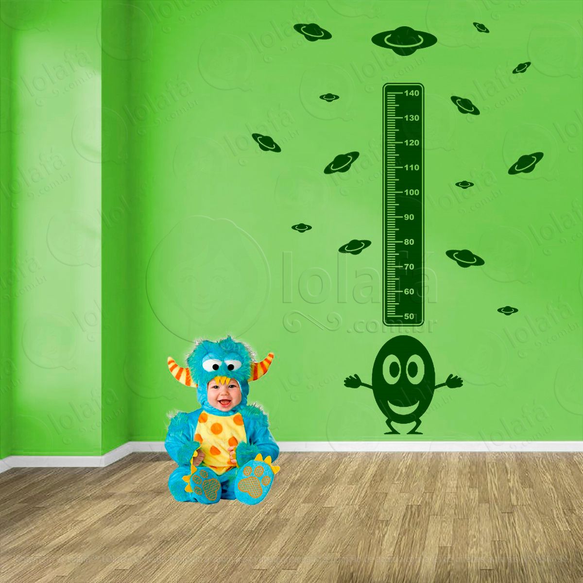 monstro e planetas adesivo régua de crescimento infantil, medidor de altura para quarto, porta e parede - mod:1179