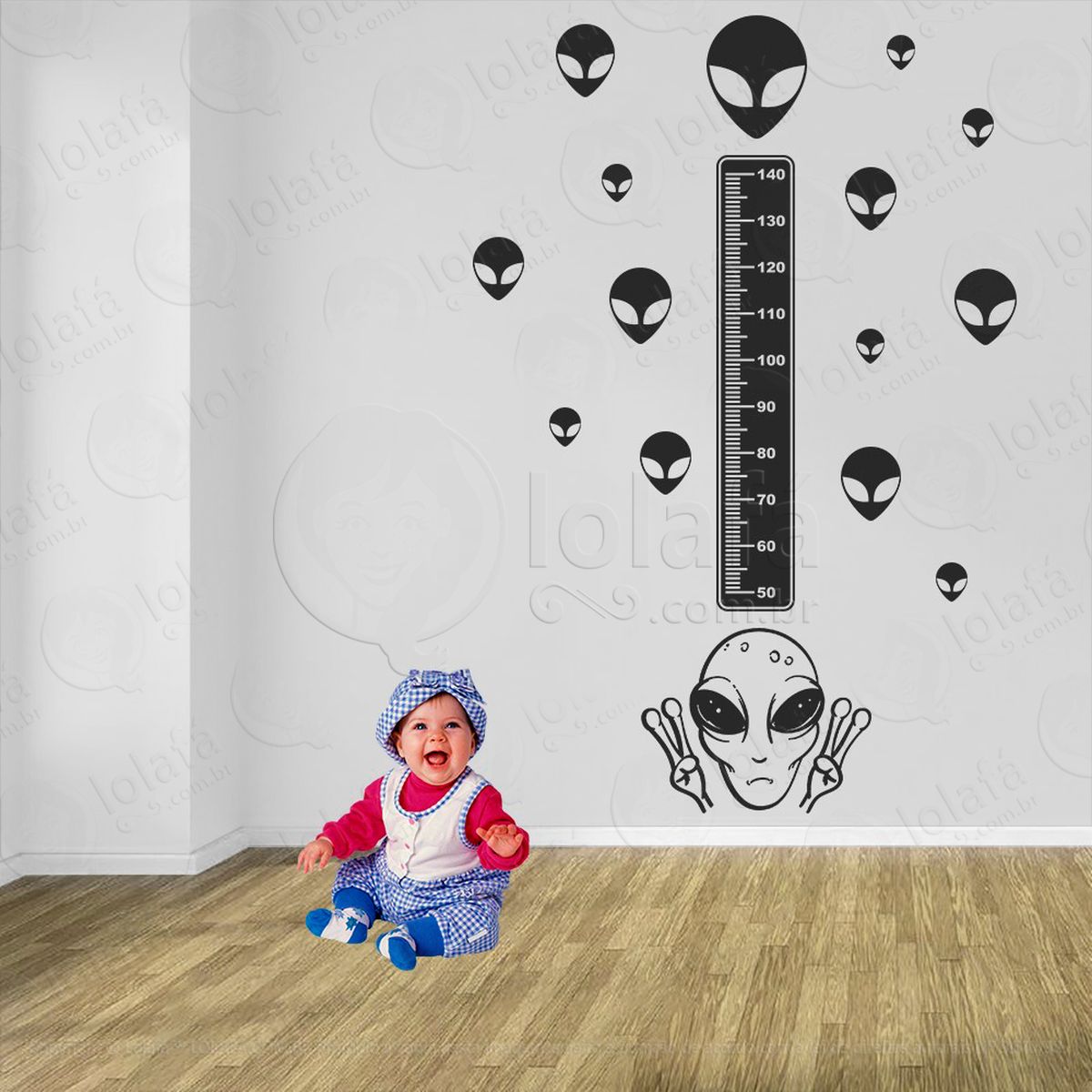 alienígena e aliens adesivo régua de crescimento infantil, medidor de altura para quarto, porta e parede - mod:1181