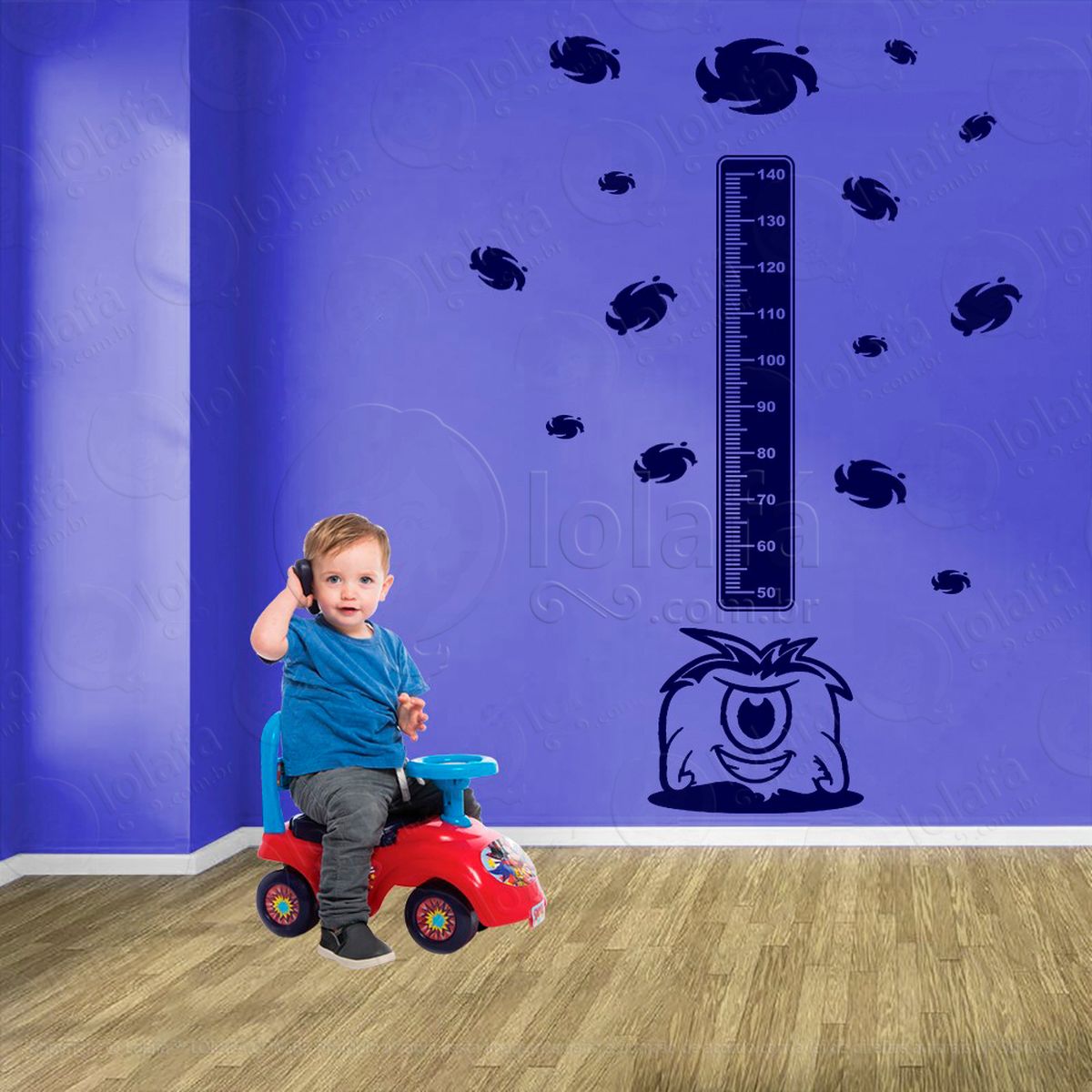 monstro e planetas adesivo régua de crescimento infantil, medidor de altura para quarto, porta e parede - mod:1187