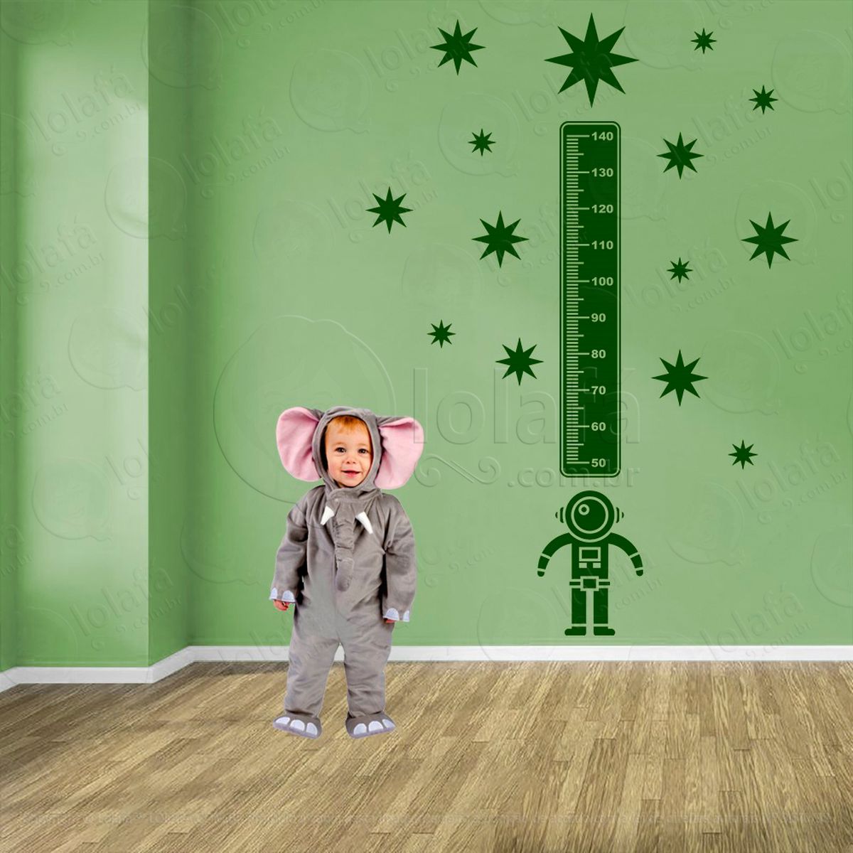 astronauta e estrelas adesivo régua de crescimento infantil, medidor de altura para quarto, porta e parede - mod:1191
