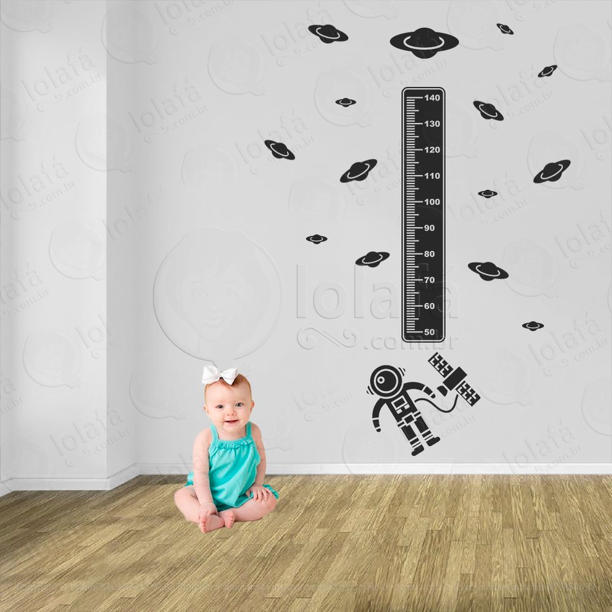astronauta e planetas adesivo régua de crescimento infantil, medidor de altura para quarto, porta e parede - mod:1192