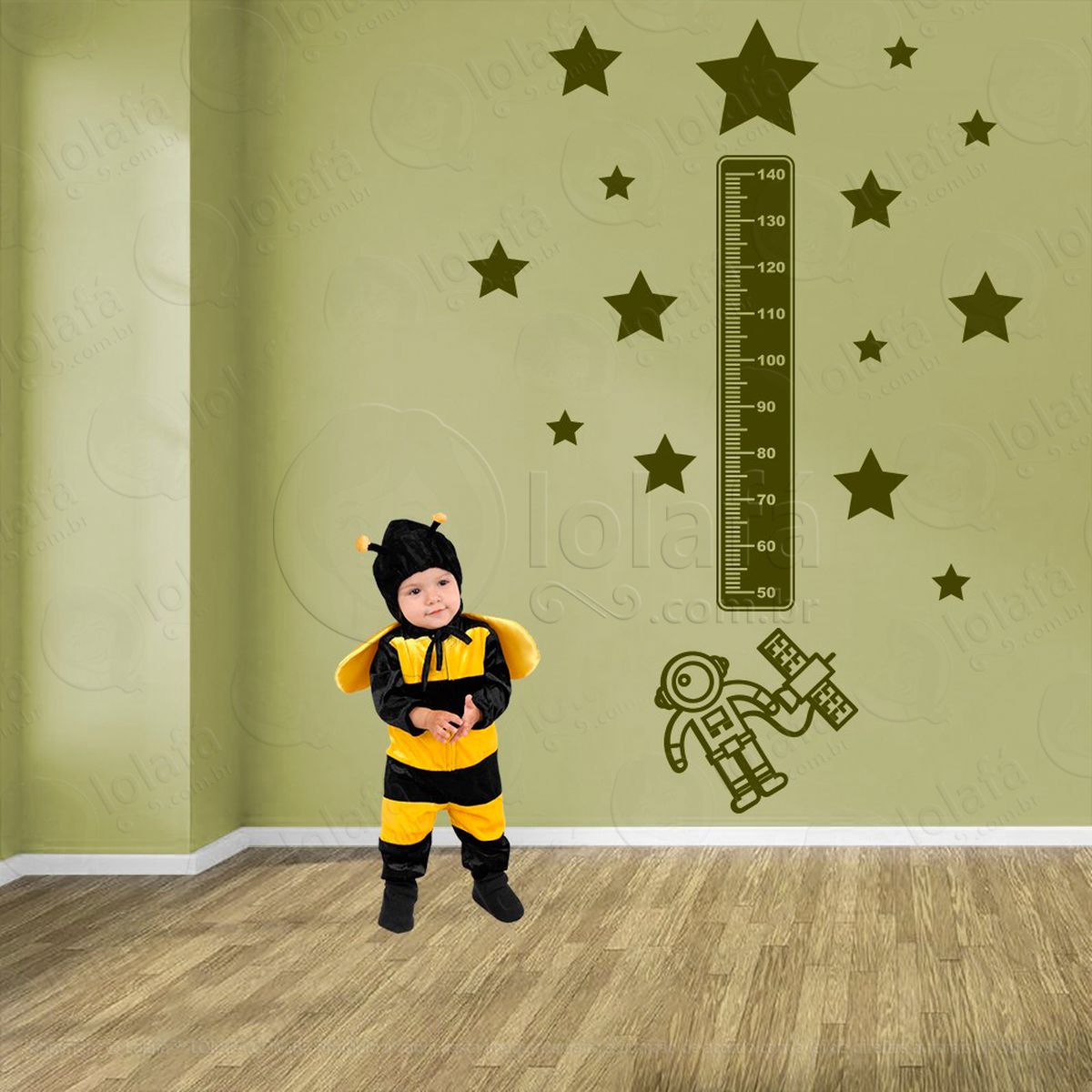 astronauta e estrelas adesivo régua de crescimento infantil, medidor de altura para quarto, porta e parede - mod:1193