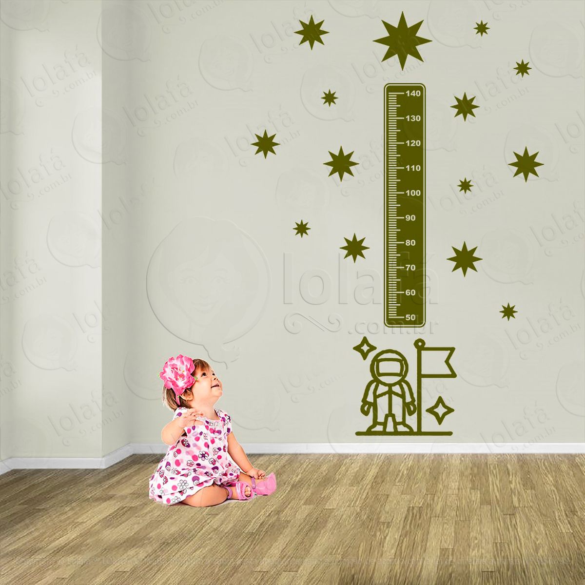 astronauta e estrelas adesivo régua de crescimento infantil, medidor de altura para quarto, porta e parede - mod:1195