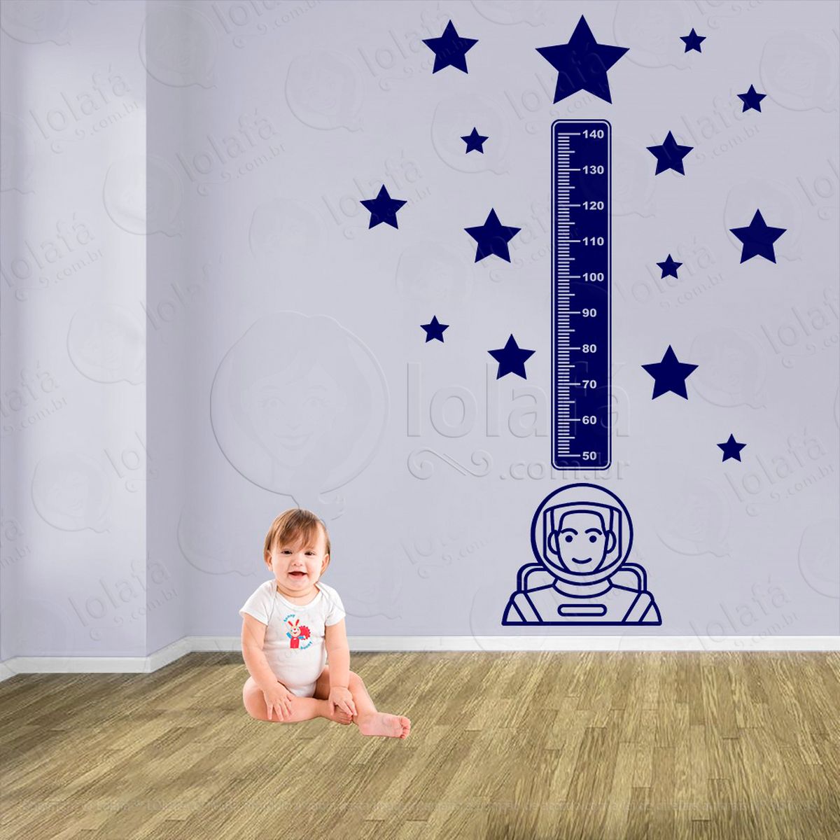 astronauta e estrelas adesivo régua de crescimento infantil, medidor de altura para quarto, porta e parede - mod:1199