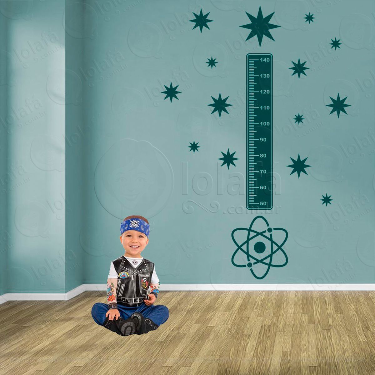 Átomo e estrelas adesivo régua de crescimento infantil, medidor de altura para quarto, porta e parede - mod:1201