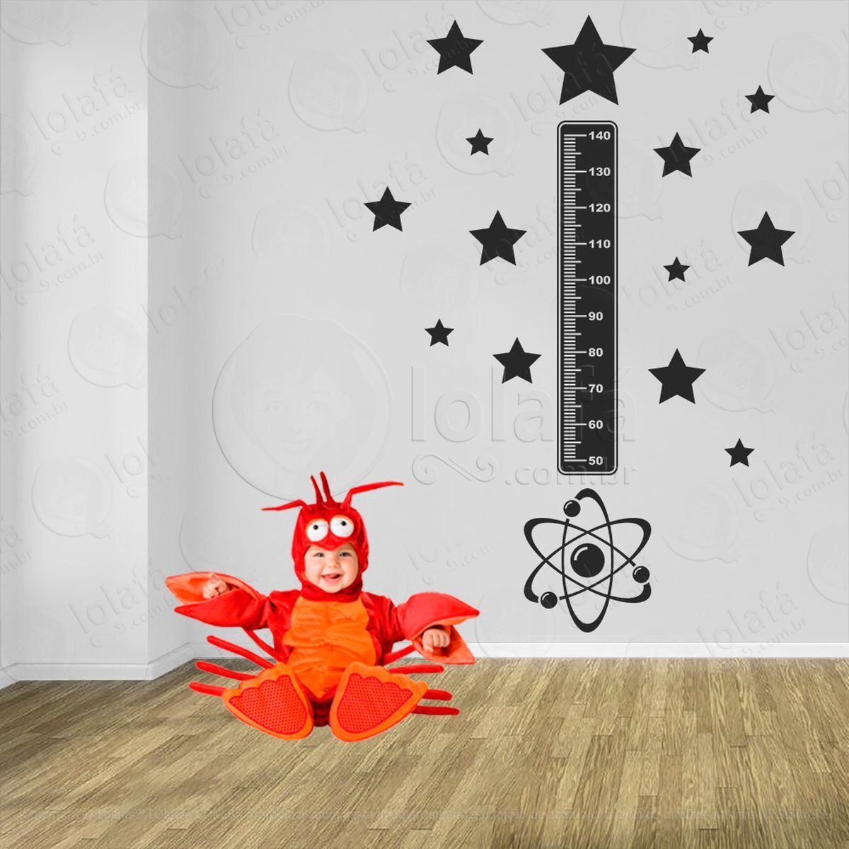 Átomo e estrelas adesivo régua de crescimento infantil, medidor de altura para quarto, porta e parede - mod:1202