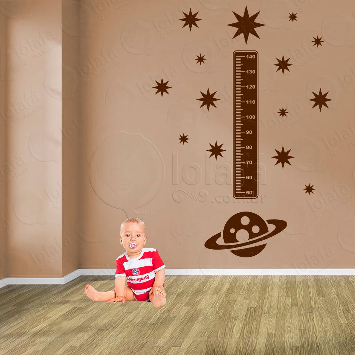 planeta e estrelas adesivo régua de crescimento infantil, medidor de altura para quarto, porta e parede - mod:1204