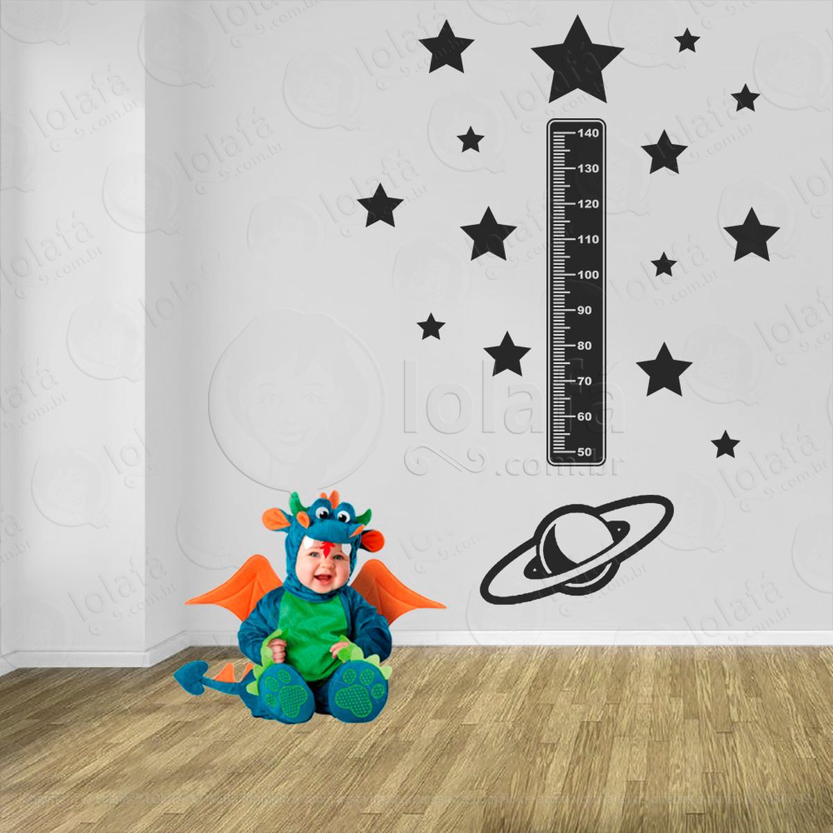 planeta e estrelas adesivo régua de crescimento infantil, medidor de altura para quarto, porta e parede - mod:1205