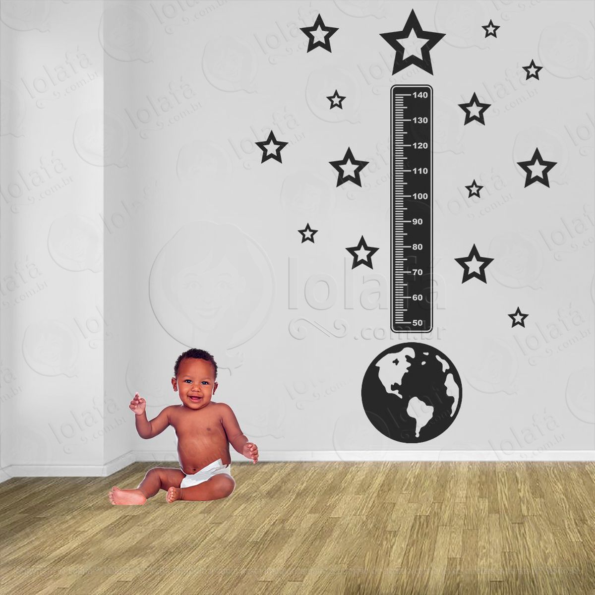 planeta e estrelas adesivo régua de crescimento infantil, medidor de altura para quarto, porta e parede - mod:1207