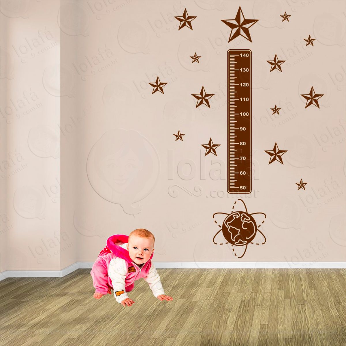 planeta e estrelas adesivo régua de crescimento infantil, medidor de altura para quarto, porta e parede - mod:1208