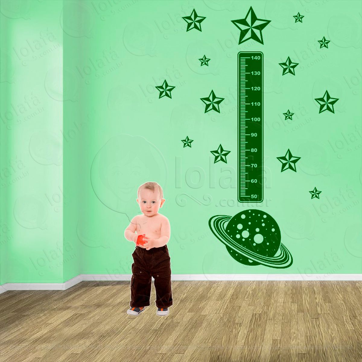 planeta e estrelas adesivo régua de crescimento infantil, medidor de altura para quarto, porta e parede - mod:1209