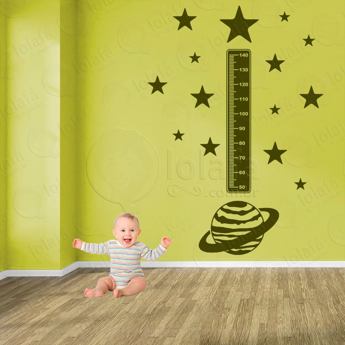 planeta e estrelas adesivo régua de crescimento infantil, medidor de altura para quarto, porta e parede - mod:1211