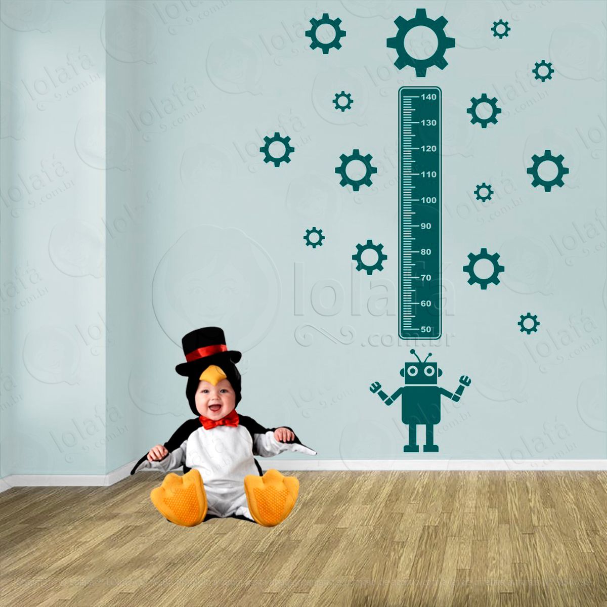 robô e engrenagens adesivo régua de crescimento infantil, medidor de altura para quarto, porta e parede - mod:1214