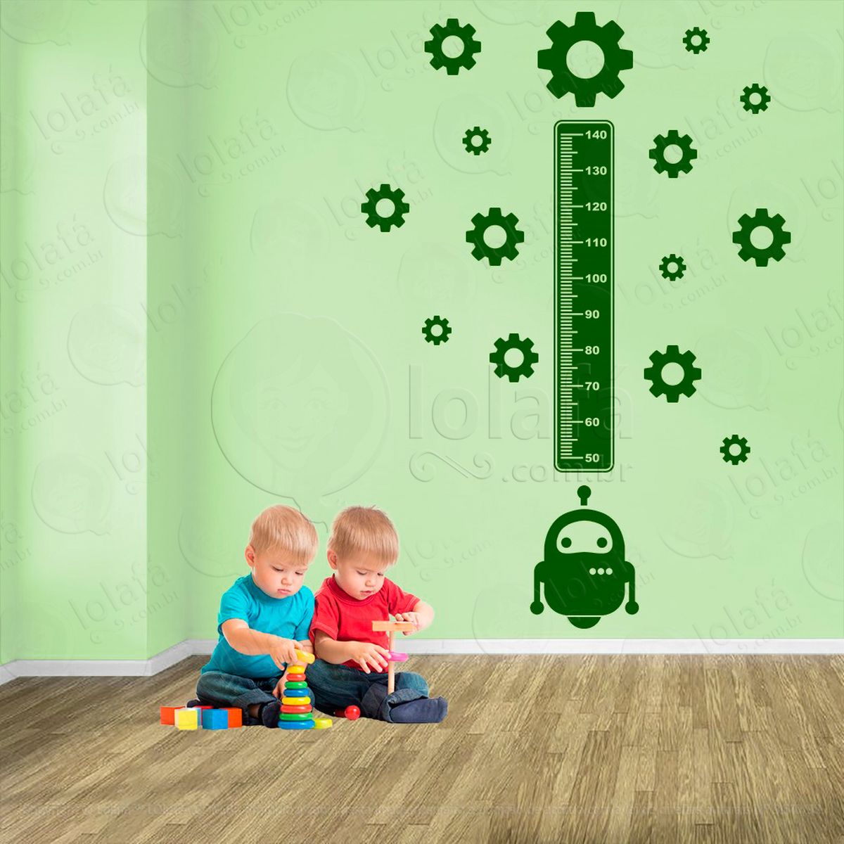 robô e engrenagens adesivo régua de crescimento infantil, medidor de altura para quarto, porta e parede - mod:1217