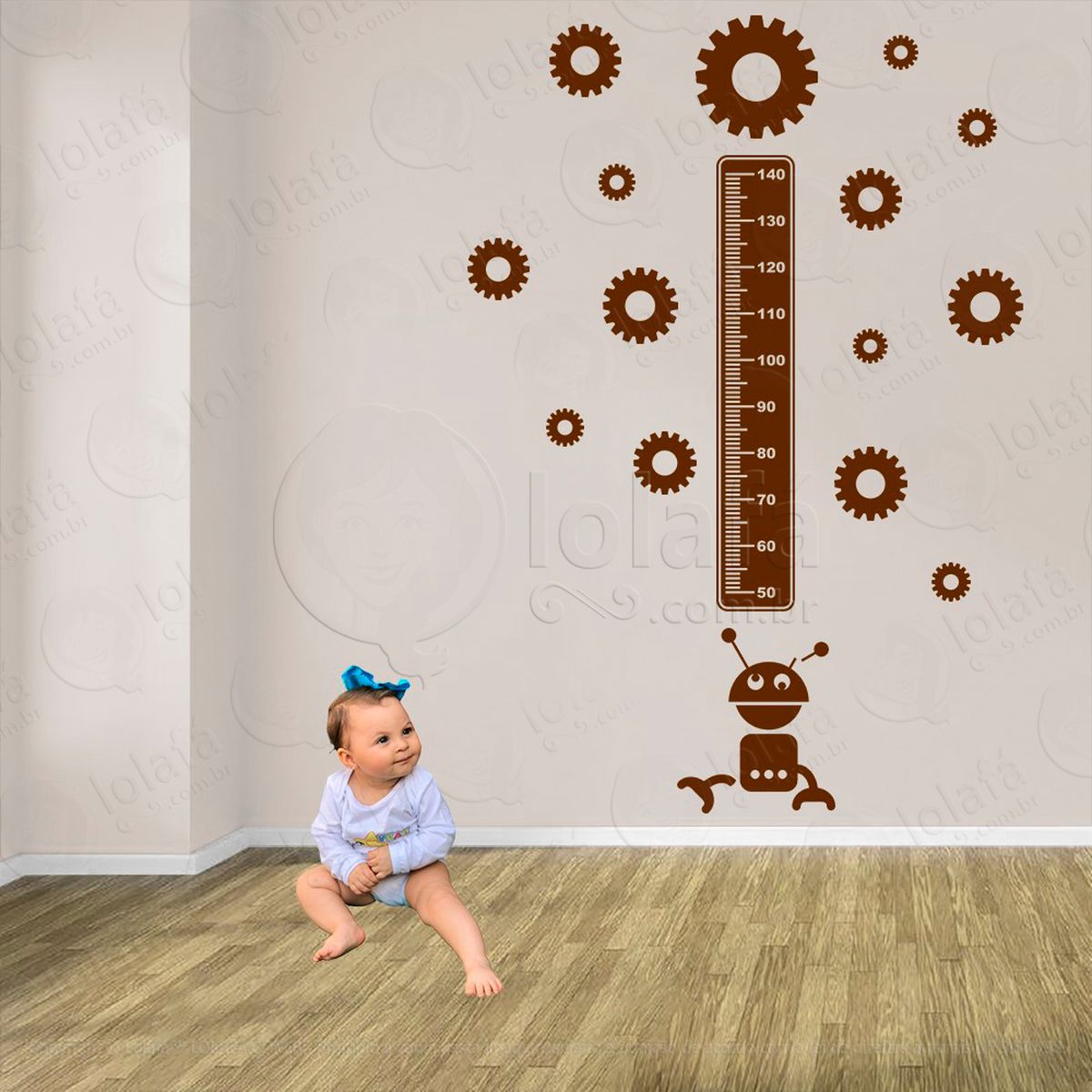 robô e engrenagens adesivo régua de crescimento infantil, medidor de altura para quarto, porta e parede - mod:1219
