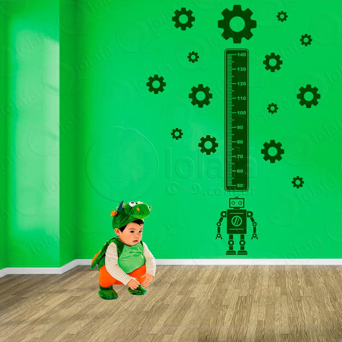 robô e engrenagens adesivo régua de crescimento infantil, medidor de altura para quarto, porta e parede - mod:1221
