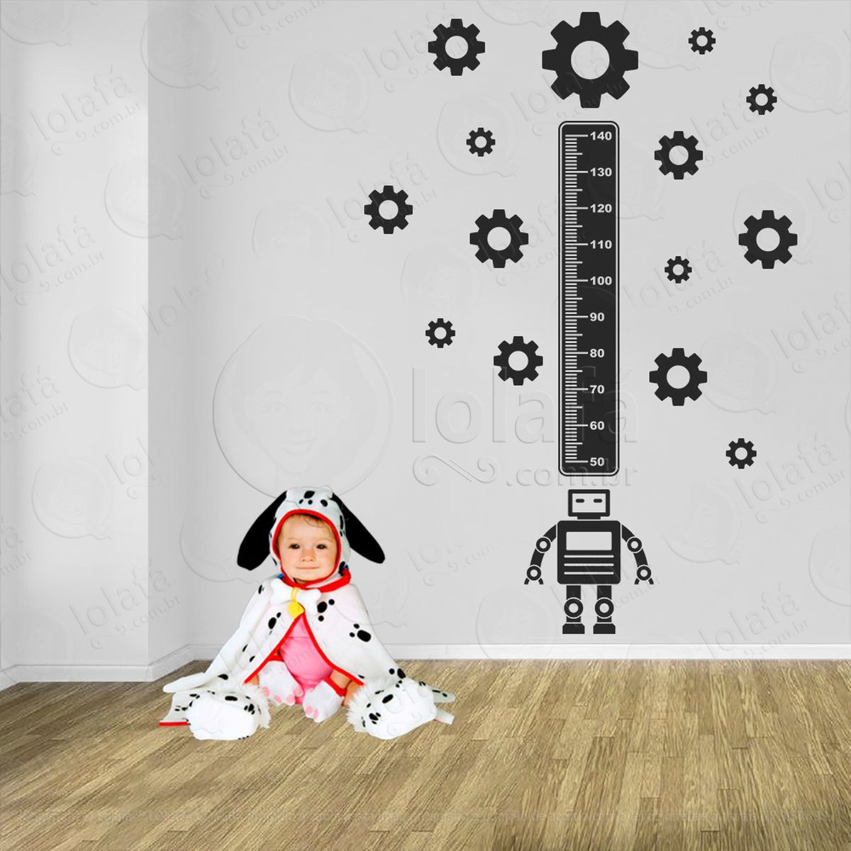 robô e engrenagens adesivo régua de crescimento infantil, medidor de altura para quarto, porta e parede - mod:1225