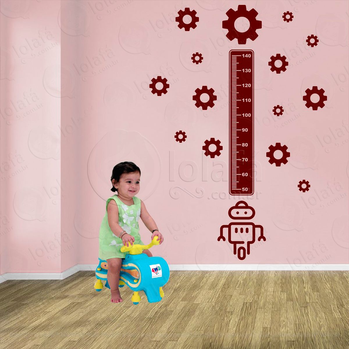 robô e engrenagens adesivo régua de crescimento infantil, medidor de altura para quarto, porta e parede - mod:1229