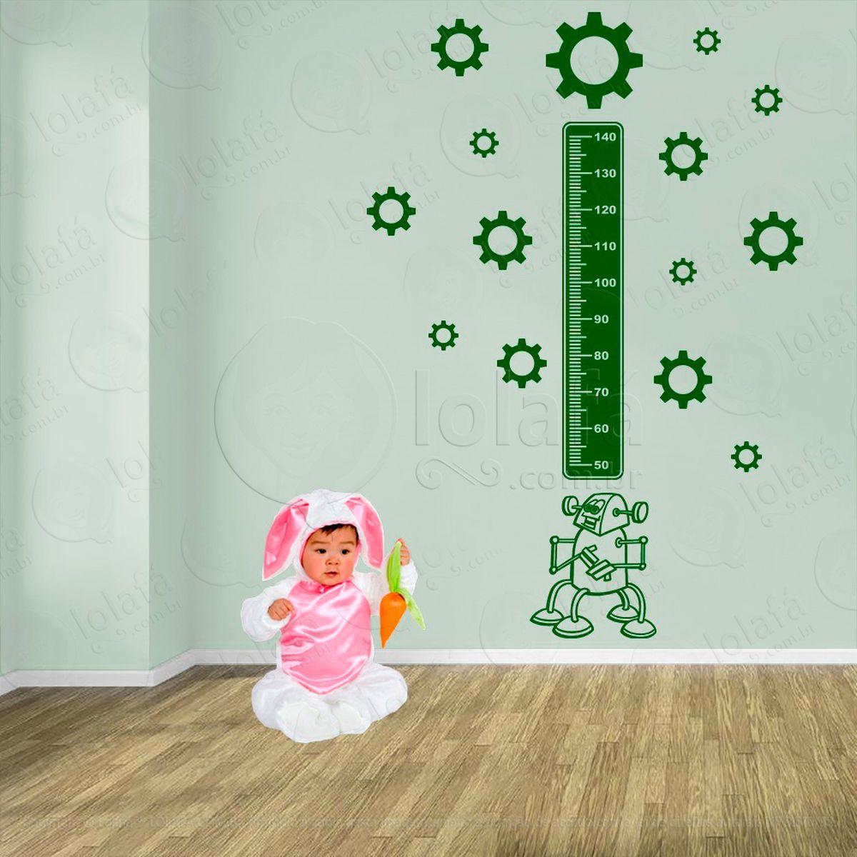 robô e engrenagens adesivo régua de crescimento infantil, medidor de altura para quarto, porta e parede - mod:1234