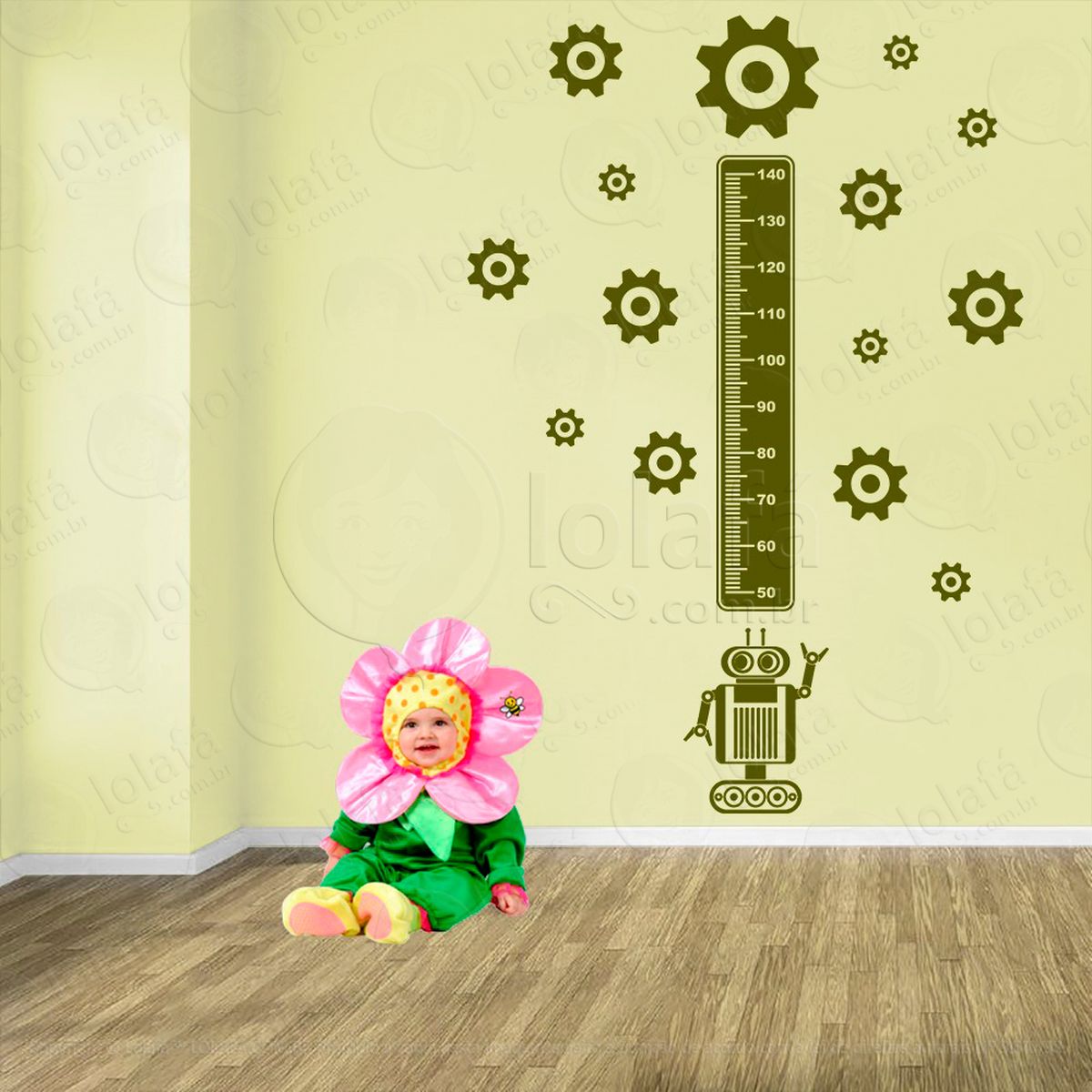 robô e engrenagens adesivo régua de crescimento infantil, medidor de altura para quarto, porta e parede - mod:1236