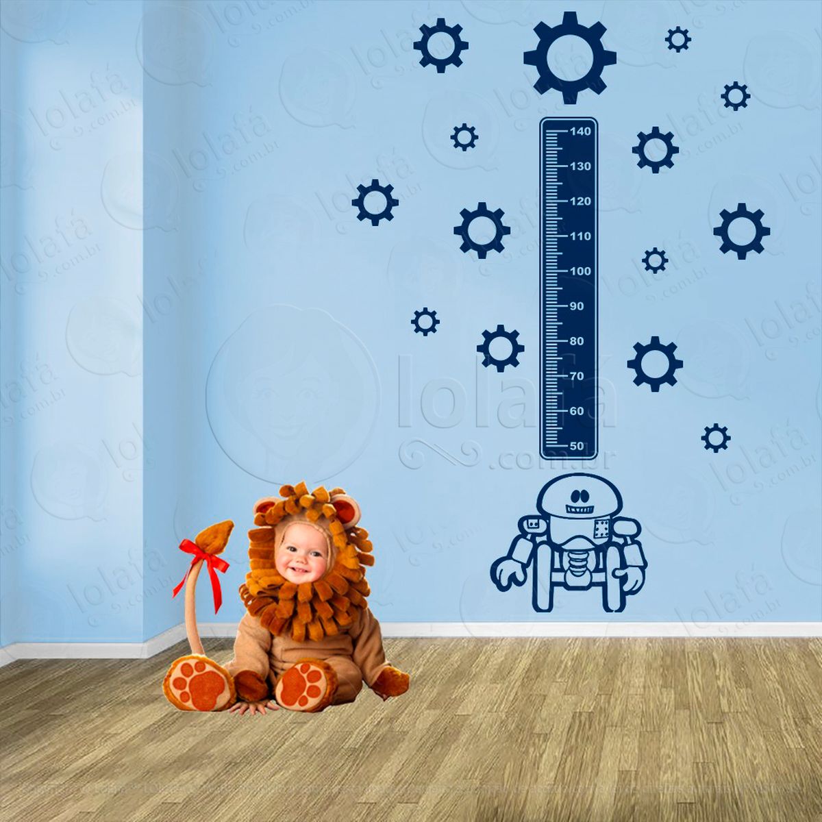 robô e engrenagens adesivo régua de crescimento infantil, medidor de altura para quarto, porta e parede - mod:1238