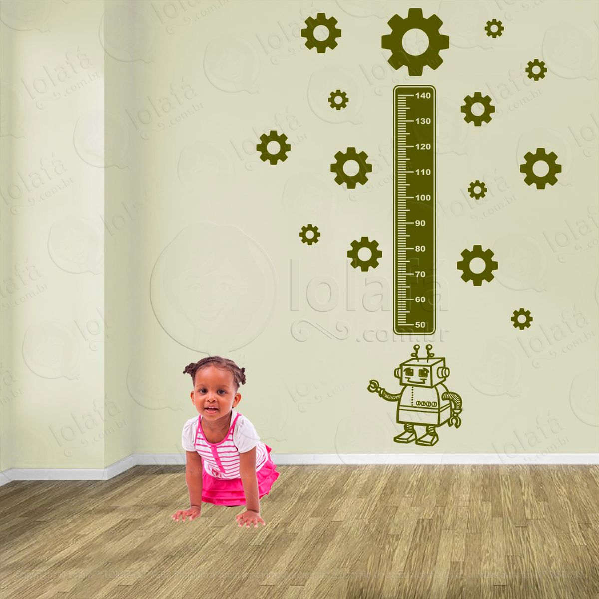 robô e engrenagens adesivo régua de crescimento infantil, medidor de altura para quarto, porta e parede - mod:1241