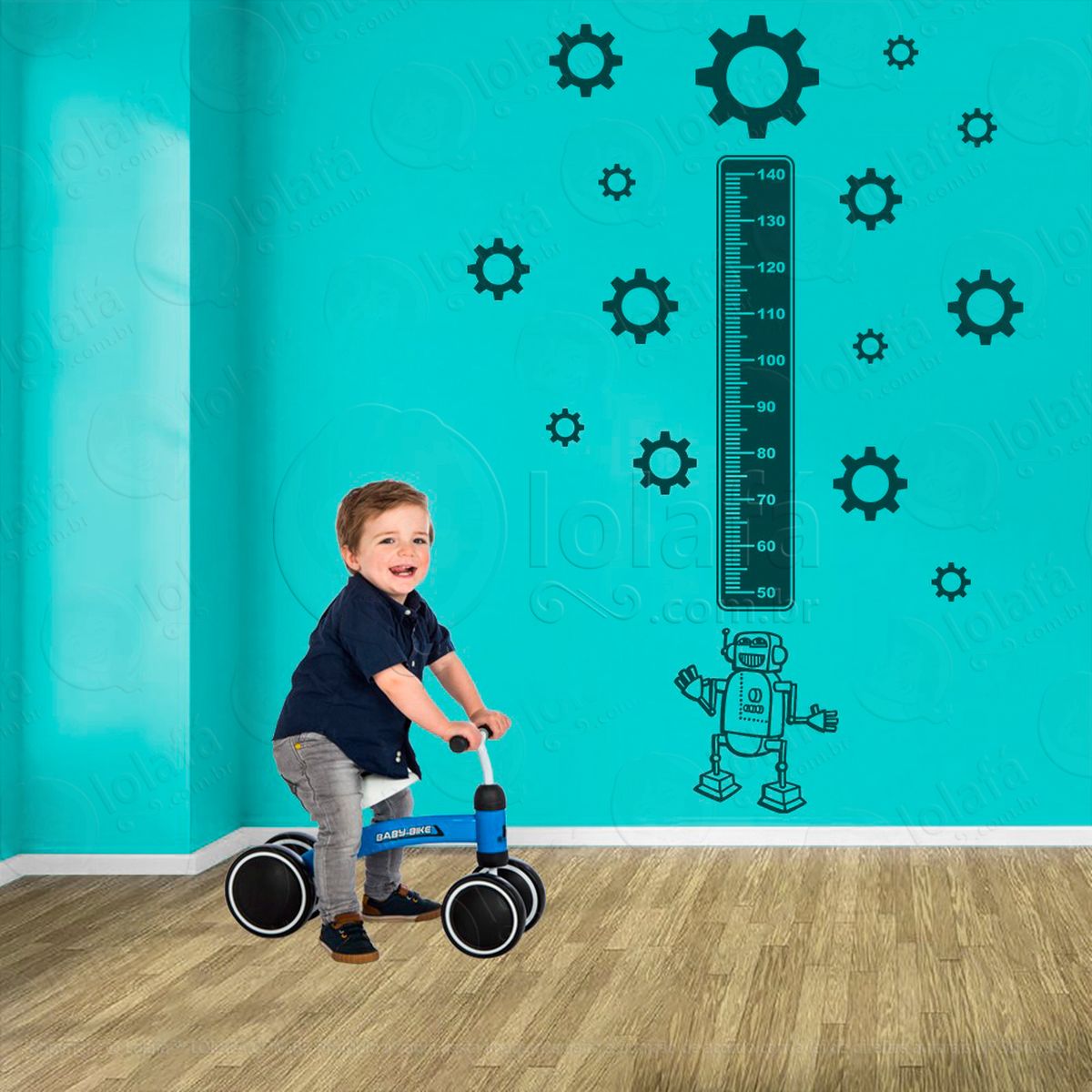 robô e engrenagens adesivo régua de crescimento infantil, medidor de altura para quarto, porta e parede - mod:1242