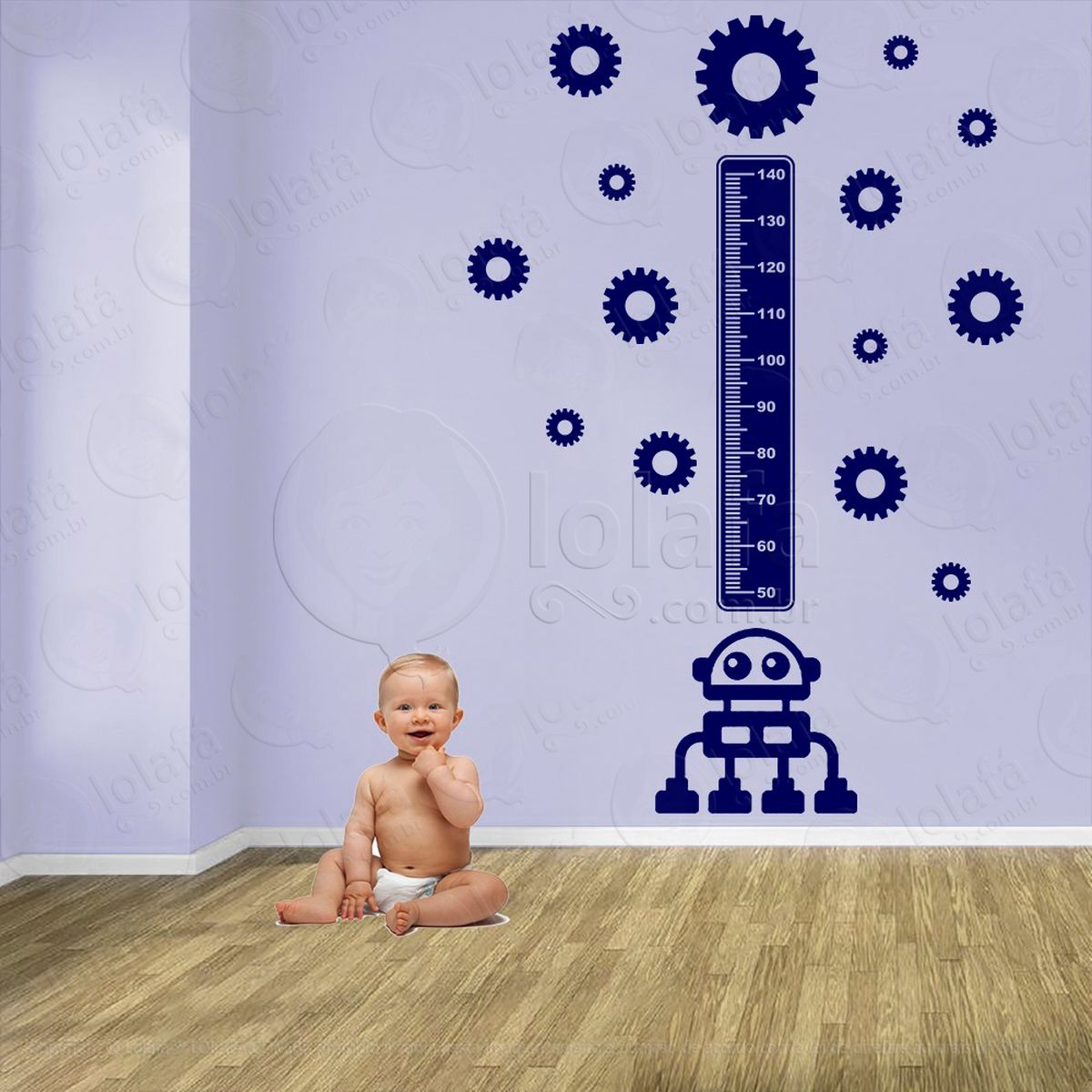 robô e engrenagens adesivo régua de crescimento infantil, medidor de altura para quarto, porta e parede - mod:1251