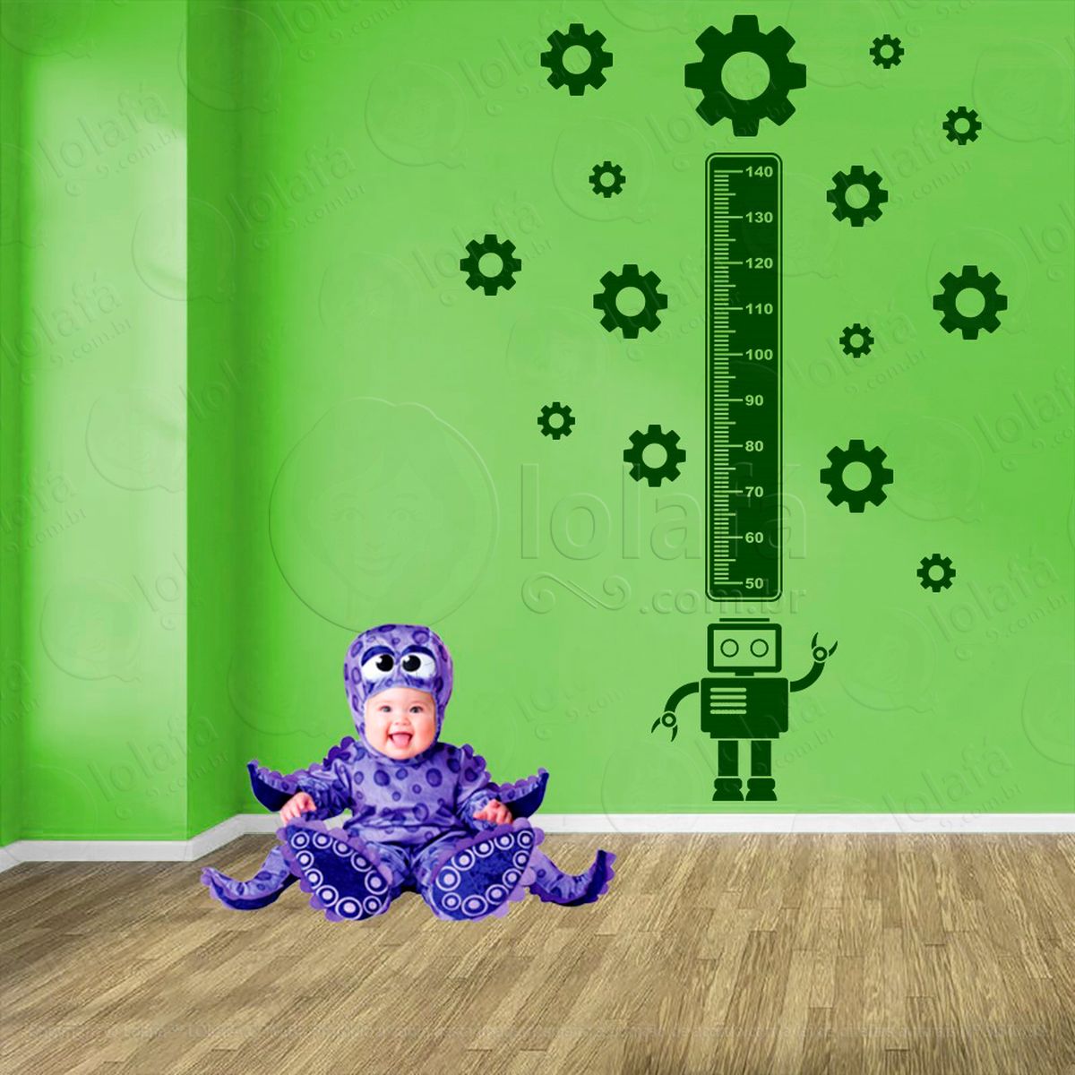 robô e engrenagens adesivo régua de crescimento infantil, medidor de altura para quarto, porta e parede - mod:1253